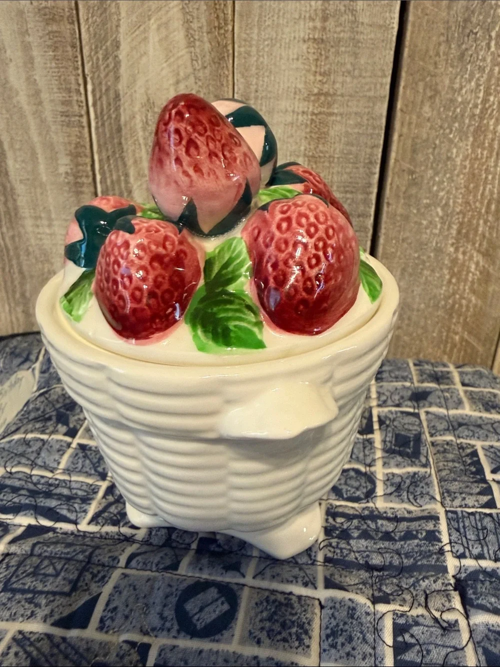 Lefton Majolica Basket OF Strawberries Jam Jar